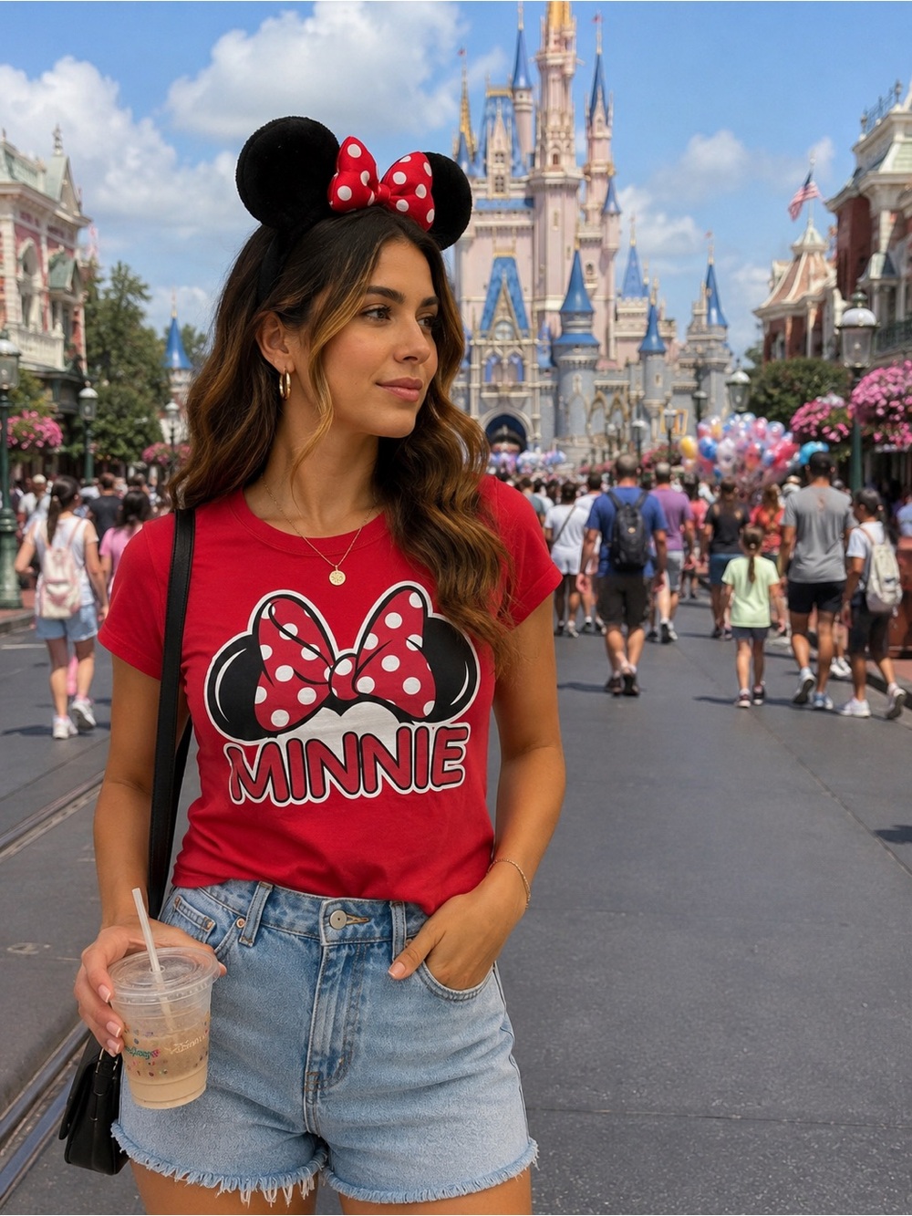 Disney Minnie Mouse Red Graphic T-Shirt Girls Size Large 11/13 Polka Dot Bow